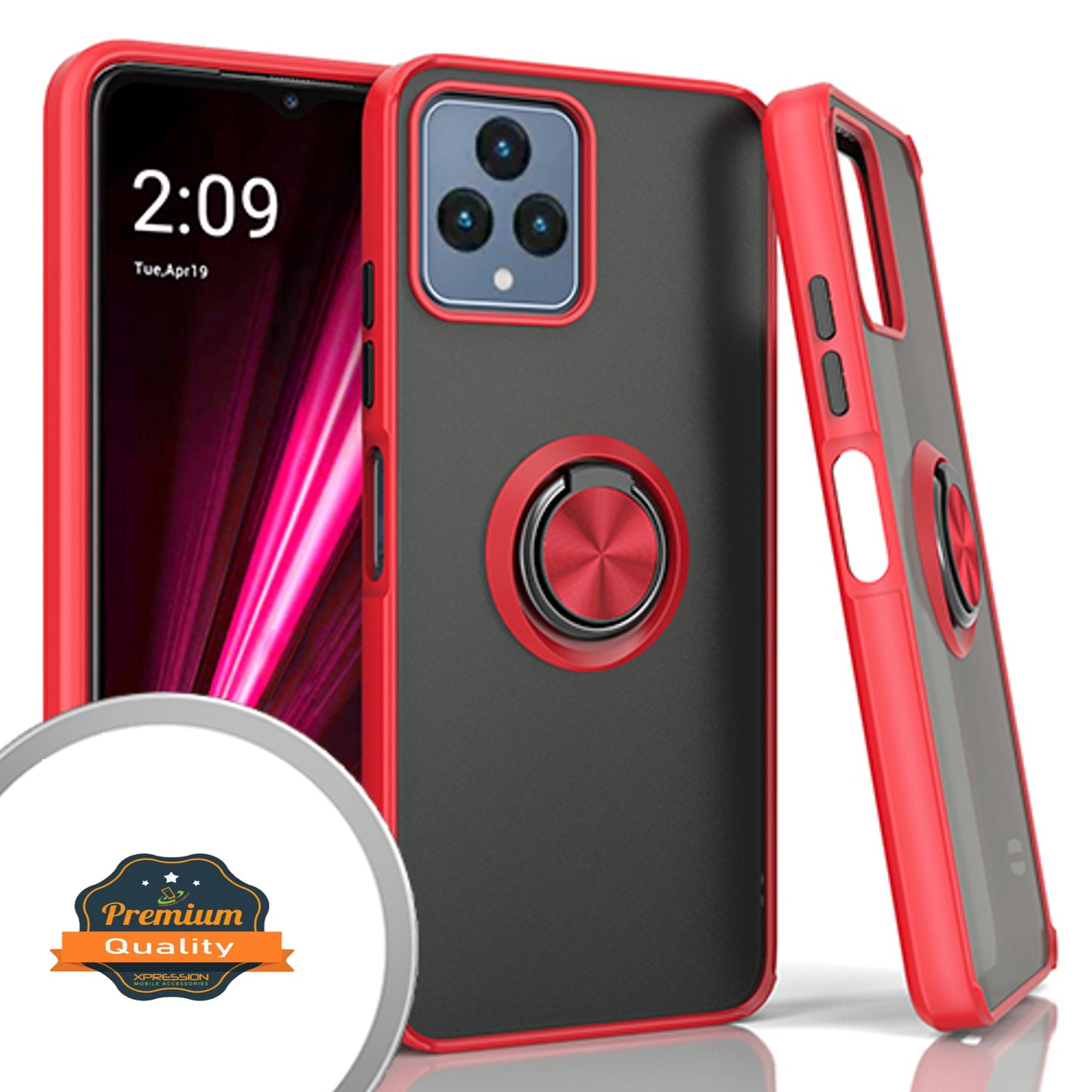 For T-Mobile Revvl 6 Pro 5G /Revvl 6 5G Finger Ring Stand Holder Kickstand Hybrid Frosted Matte Silicone Soft TPU Hard Frame Phone Case Cover