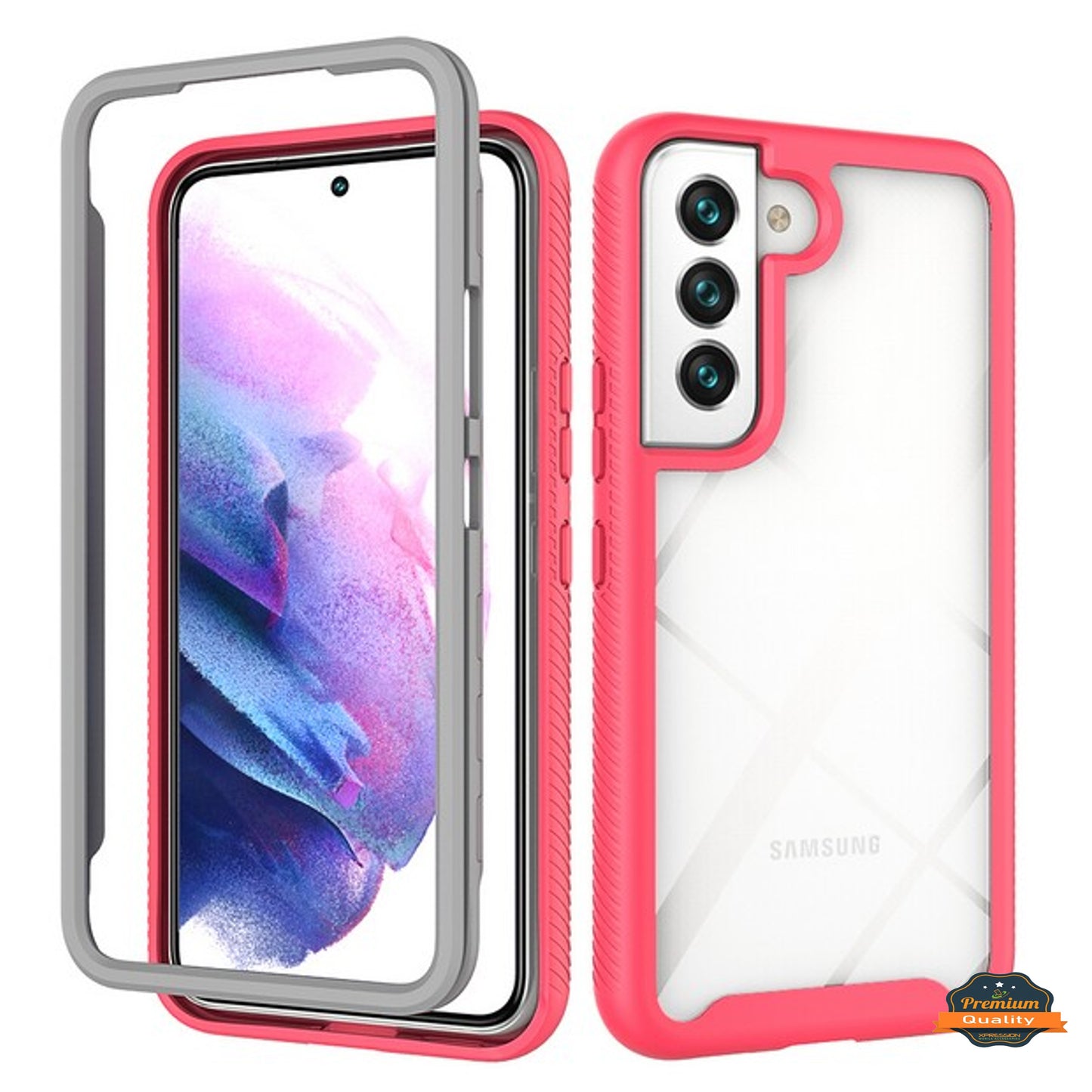 For Samsung Galaxy S22+ Plus Full Body Armor Slim Hybrid Double Layer Hard PC + TPU Transparent Back Rugged Shockproof Phone Case Cover