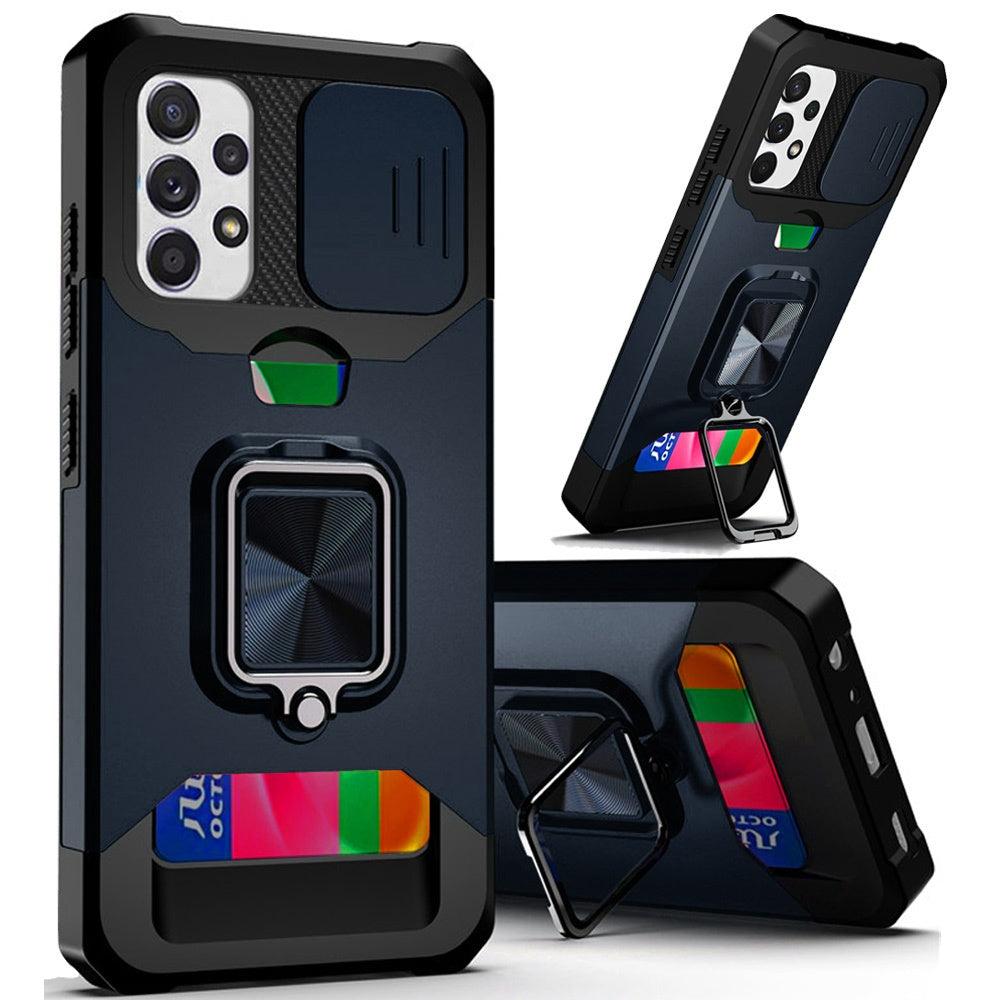 For Samsung Galaxy A23 5G Wallet Case with Ring Stand, Slide Camera Cover & Credit Card Slot Holder, Military Grade Hard Phone Case Cover