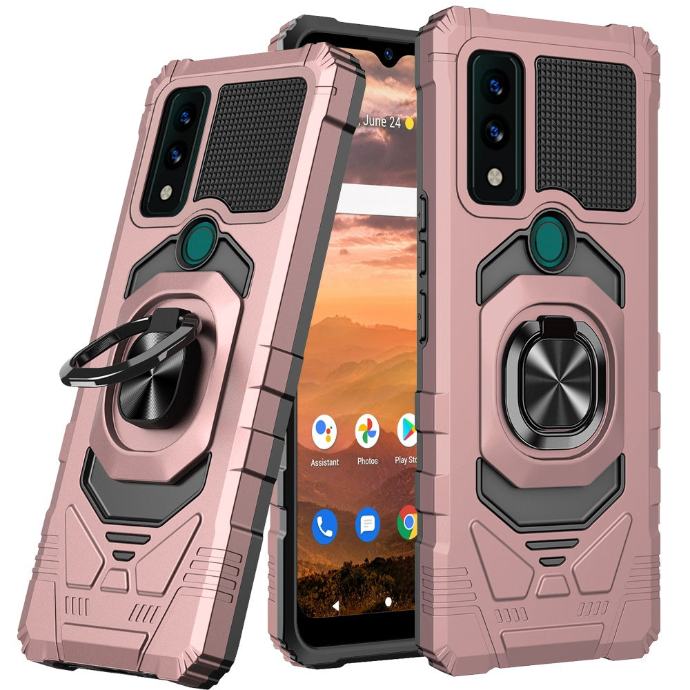 For AT&T Maestro 3 Hybrid Dual Layer with 360° Rotate Magnetic Ring Stand Holder Kickstand TPU Rugged PC Shockproof Phone Case Cover
