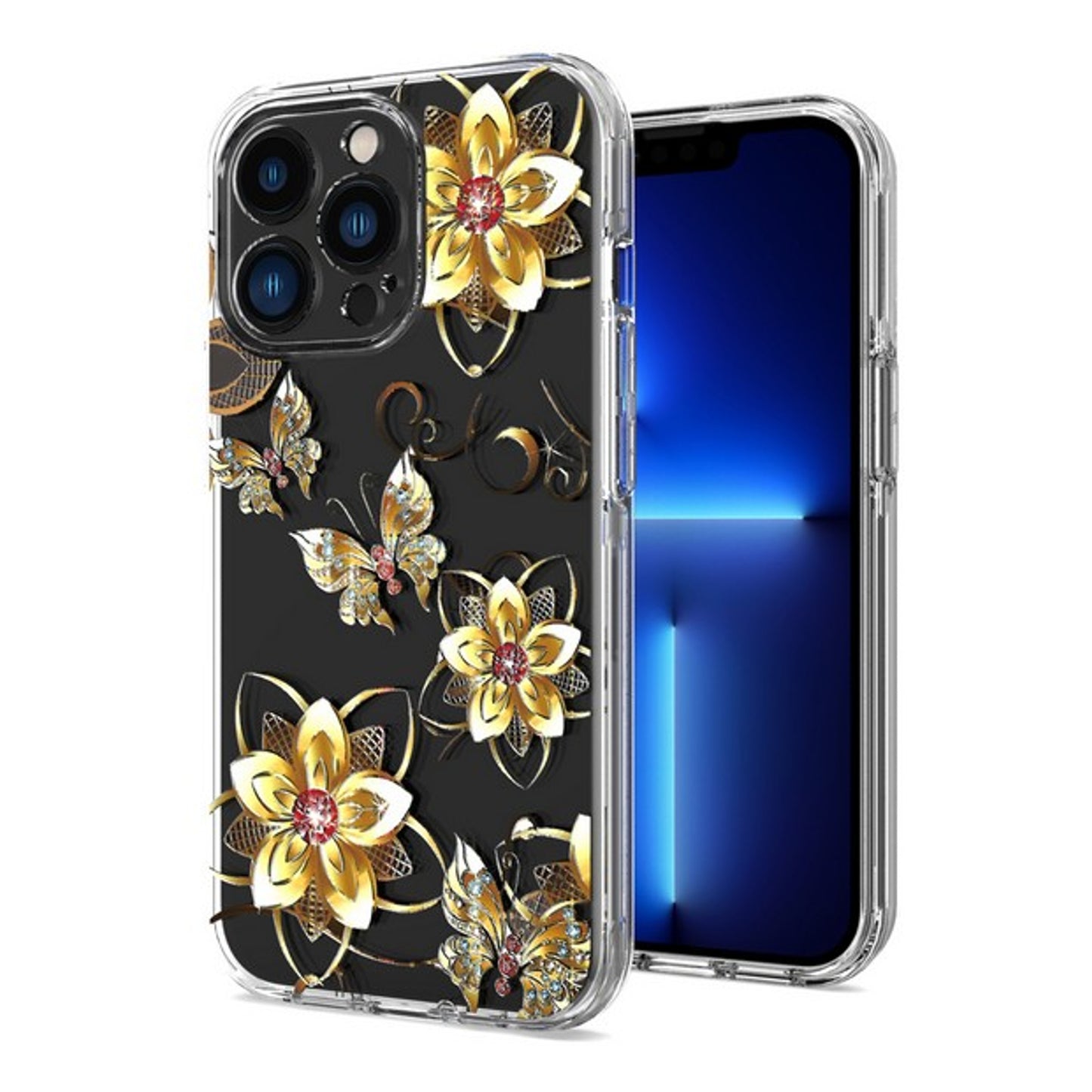 For Apple iPhone 13 / Pro Max Mini Hybrid Trendy Image Patterns Design Transparent Hard Back Shockproof TPU Rubber Protective Phone Case Cover