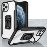 For Apple iPhone 13 Pro (6.1") Clear Military Grade Design Hybrid Protective with Ring Holder Kickstand [Magnetic Car Mount Feature]  Phone Case Cover