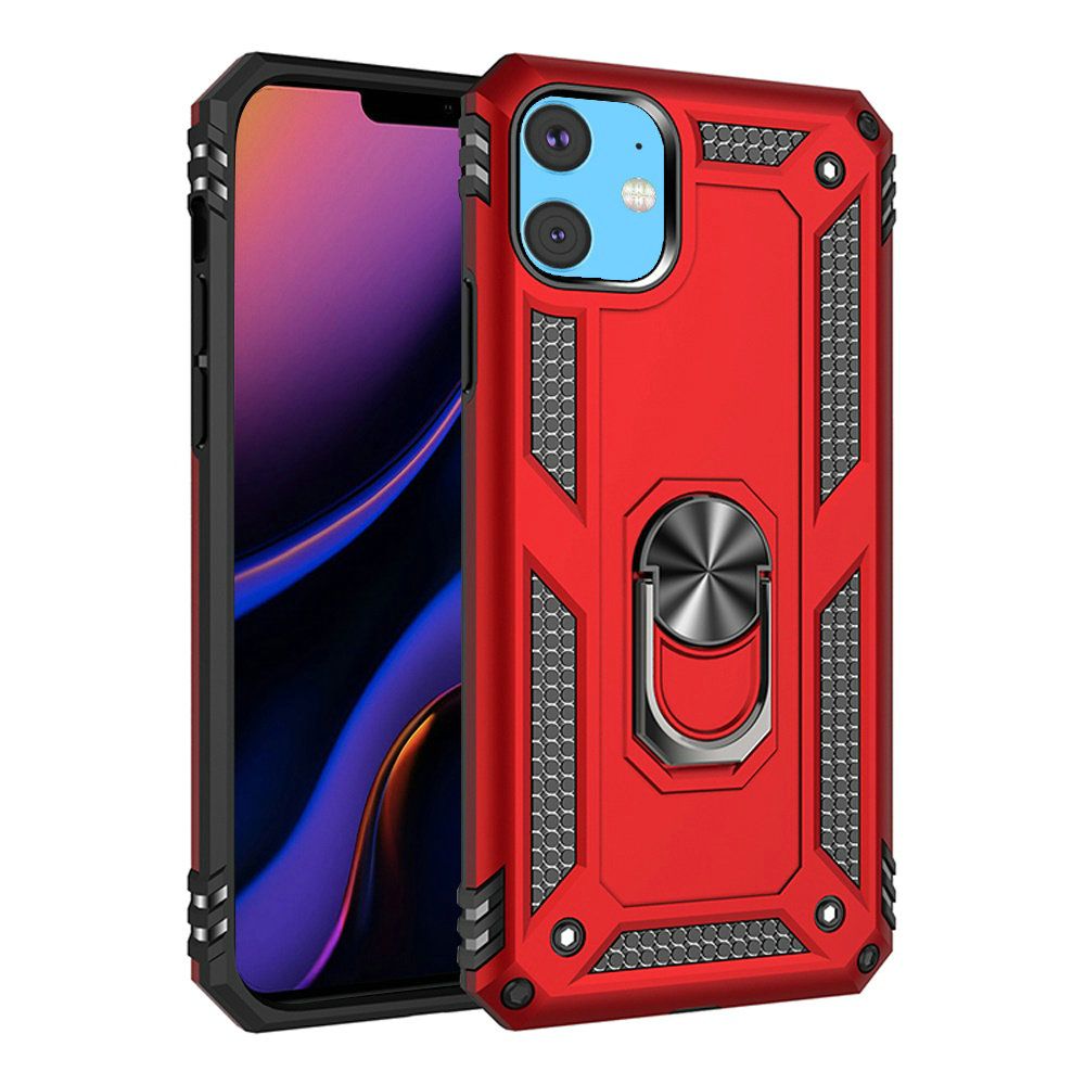 For Apple iPhone 11 (6.1") Military Grade Rugged Dual Layers 2in1 Hard PC + TPU Shockproof Hybrid with Ring Kickstand Phone Case Cover