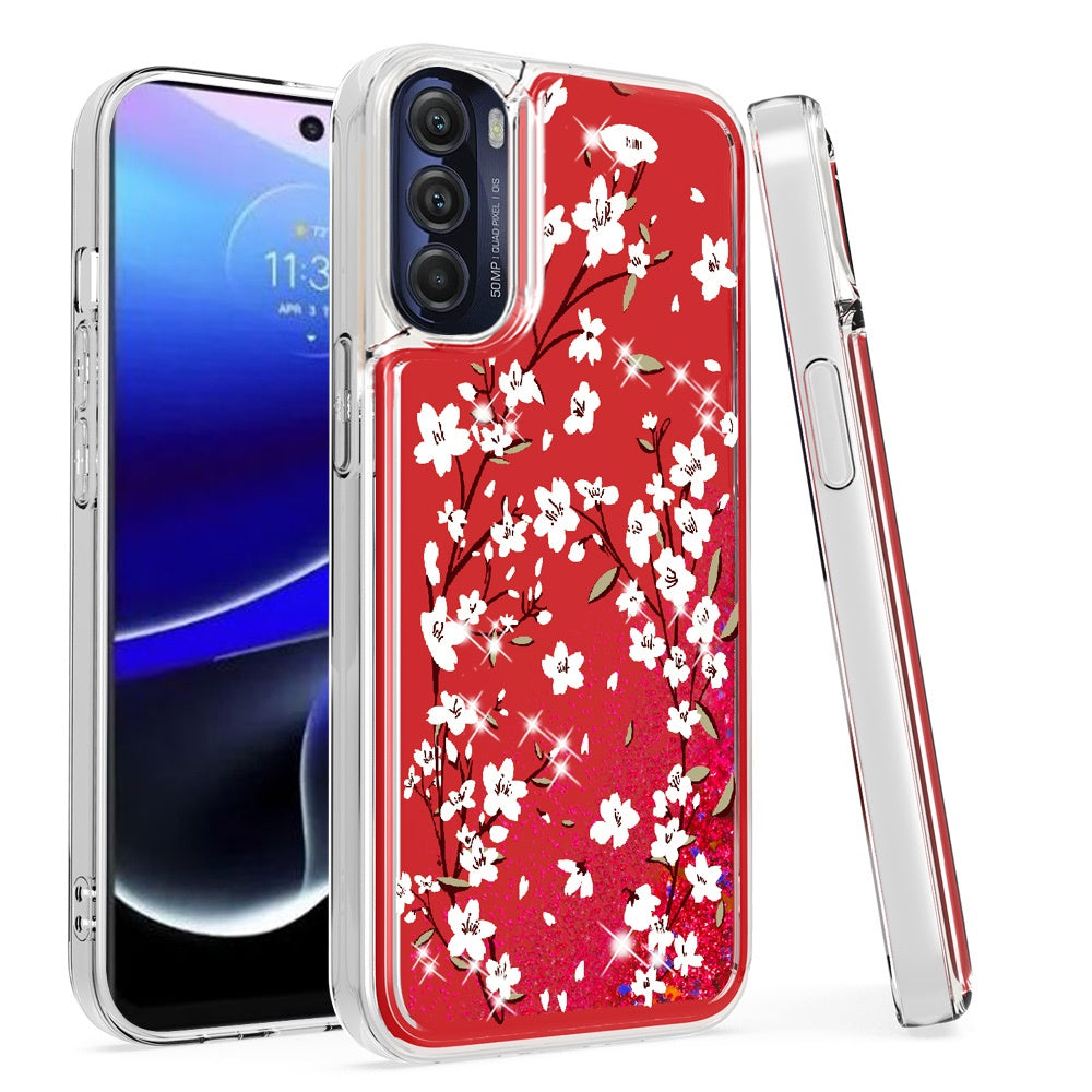 For Motorola Moto G Stylus 5G 2022 Quicksand Water Flowing Liquid Floating Glitter Bling Flower Fashion TPU Hybrid Phone Case Cover