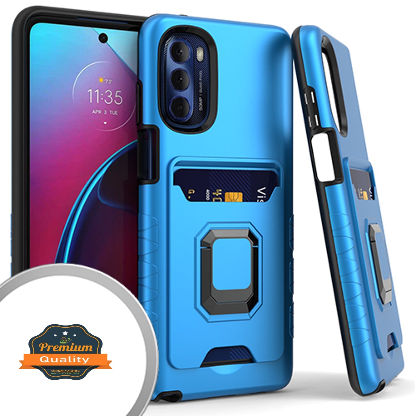 For Motorola Moto G Stylus 2022 4G Wallet Credit Card Slot Holder with Ring Kickstand Back Heavy Duty Shockproof Hybrid Phone Case Cover