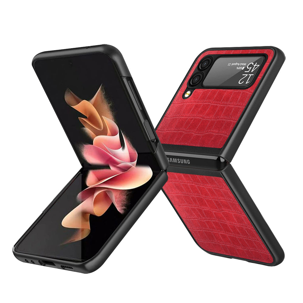 For Samsung Galaxy Z Flip 4 5G Ultra Slim Thin PU Leather Flip Snap On Hybrid Shockproof TPU PC Hard Shell Durable Phone Case Cover