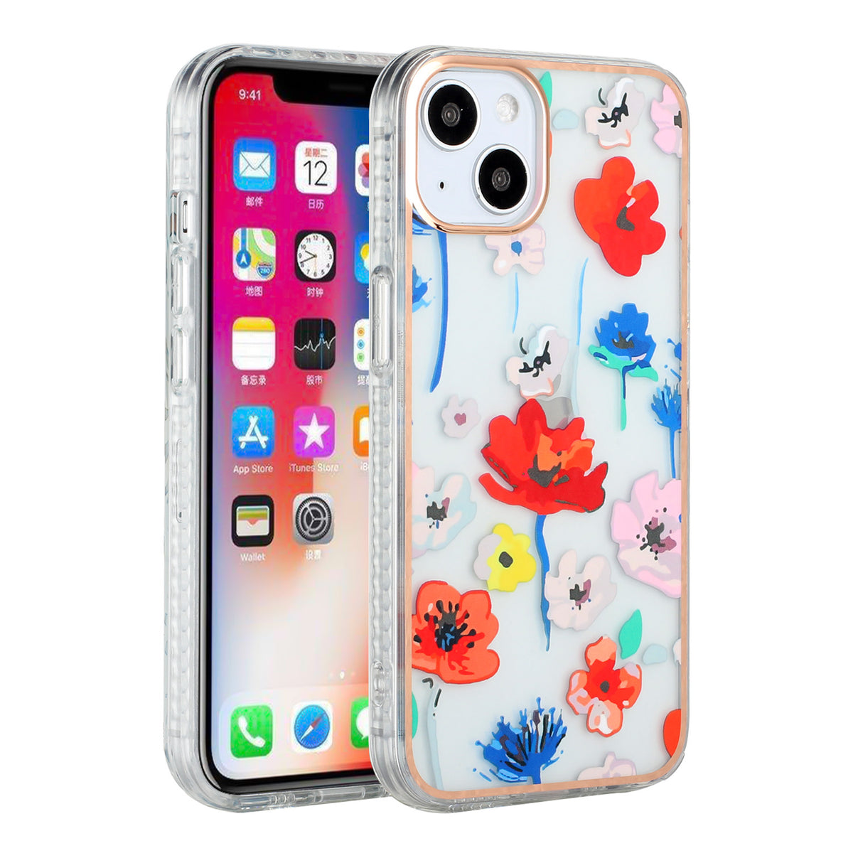 For Apple iPhone 12 /12 Pro (6.1") Stylish Design Floral IMD Hybrid Rubber TPU Hard PC Shockproof Rugged Slim Fit Phone Case Cover