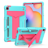 Case for Samsung Galaxy Tab S6 Lite 10.4" Tough Hybrid Kickstand Vertical 3in1 Shockproof Anti-Scratch PC + Silicone Aromr Tablet Teal Pink Tablet Cover
