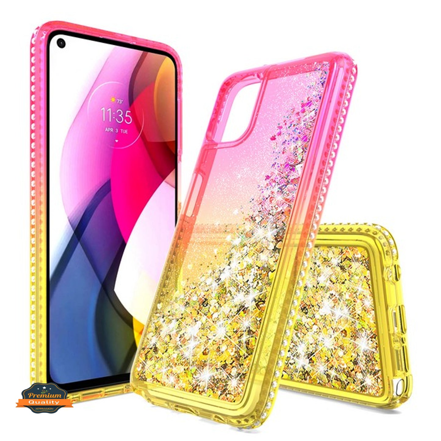 For Apple iPhone 13 Pro Max (6.7") Gradient Quicksand Glitter Flowing Liquid Floating Sparkly Bling Diamond TPU Rubber Hybrid Phone Case Cover
