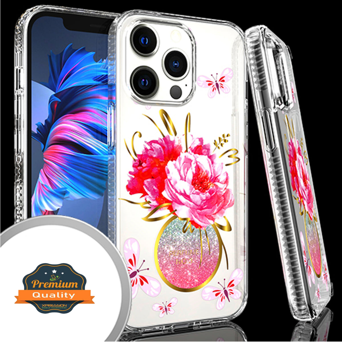 For Apple iPhone 14 (6.1") Clear Fashion IMD Pattern Design Hard Back PC Hybrid Bumper Armor TPU Soft Rubber Slim Phone Case Cover