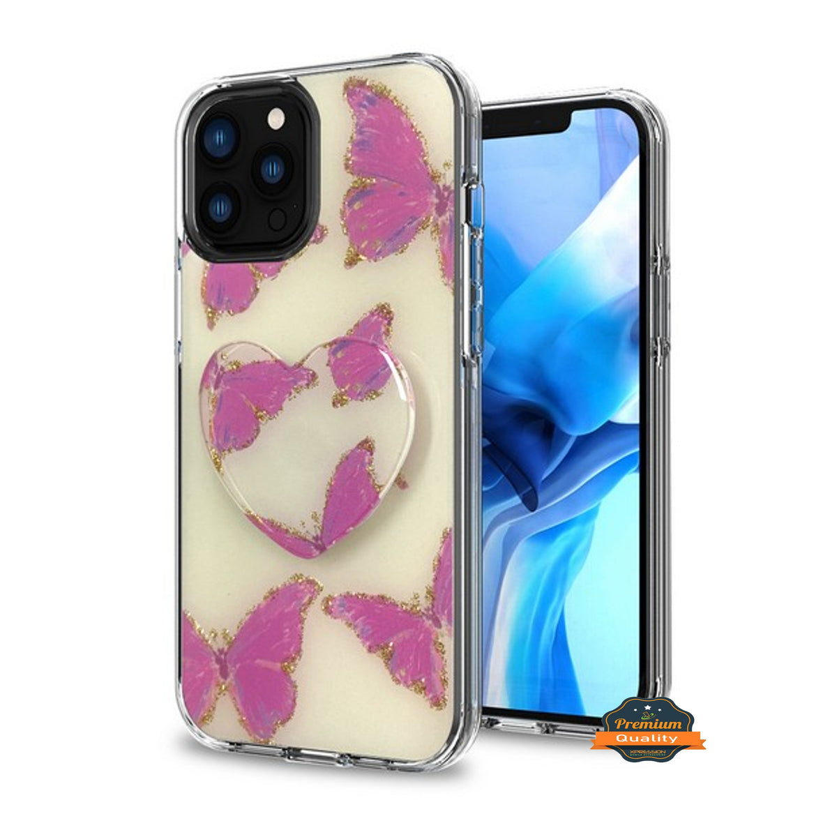 For Apple iPhone 13 /Pro Max Mini Elegant Pattern Design Bling Glitter Hybrid Cases with Ring Stand Pop Up Finger Holder Kickstand Phone Case Cover