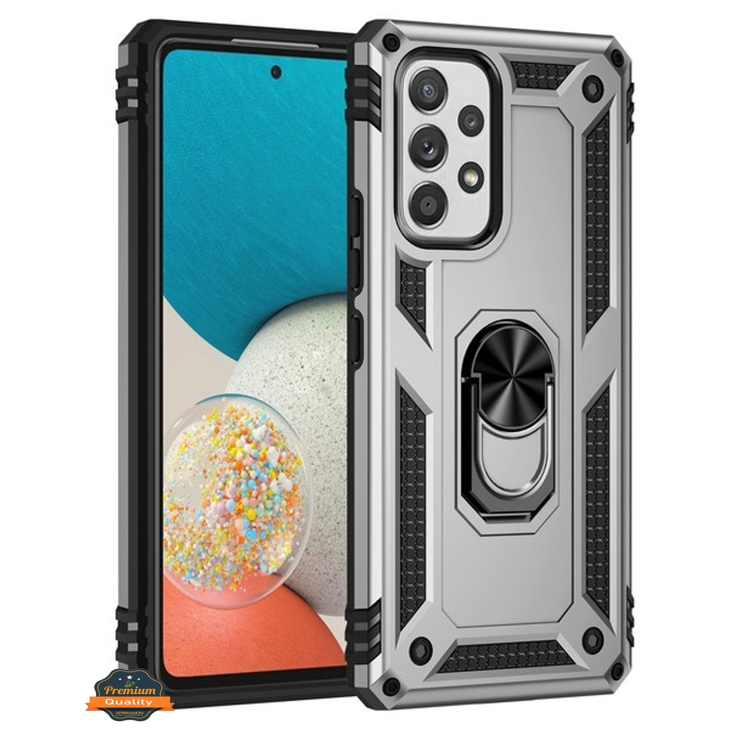 For Samsung Galaxy A52 5G Shockproof Hybrid Dual Layer PC + TPU with Ring Stand Metal Kickstand Heavy Duty Armor Shell Phone Case Cover
