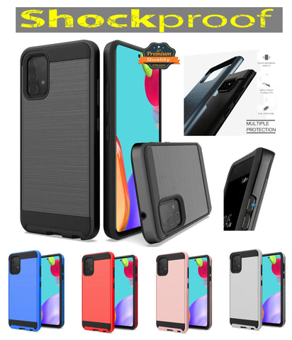 For Samsung Galaxy A53 5G Hybrid Rugged Brushed Metallic Design [Soft TPU + Hard PC] Dual Layer Shockproof Armor Impact  Phone Case Cover