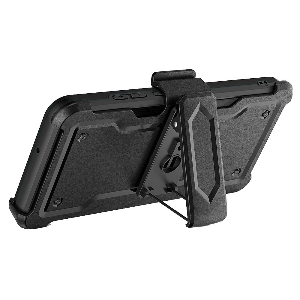 For Samsung Galaxy A23 5G Armor Belt Clip with Credit Card Holder ID Slot, Holster, Kickstand Protective Heavy Duty Hybrid Black Phone Case Cover