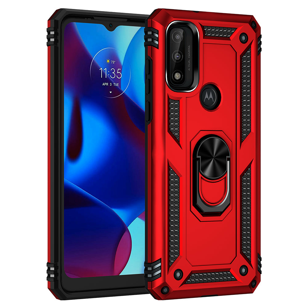 For Motorola Moto G Power 2022 Military Grade Heavy Duty Armor Protection Hybrid with Rotating Metal Ring Kickstand Finger Loop Stand Phone Case Cover