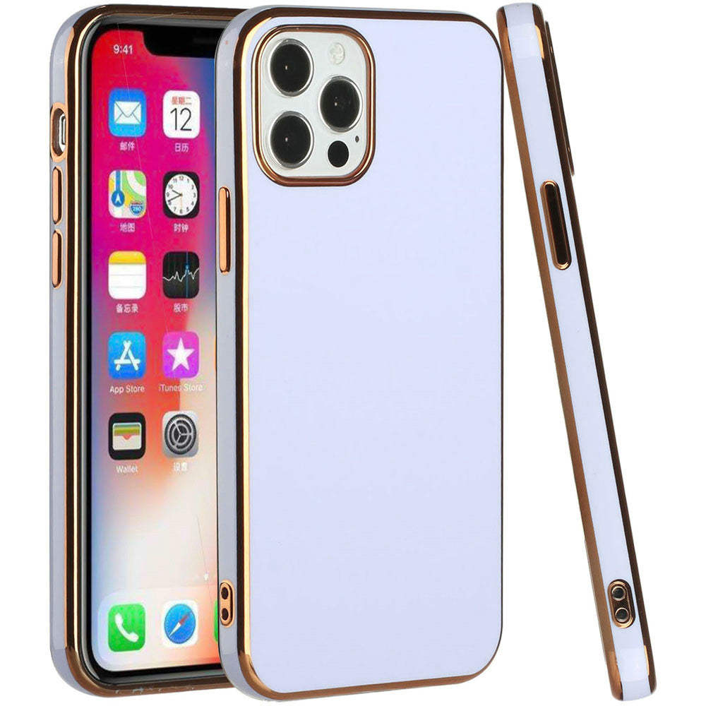 For Apple iPhone 8 Plus/7 Plus/6 6S Plus Electroplated Fashion Solid Gold Frame Hybrid Rubber TPU Hard PC Slim Fit Phone Case Cover