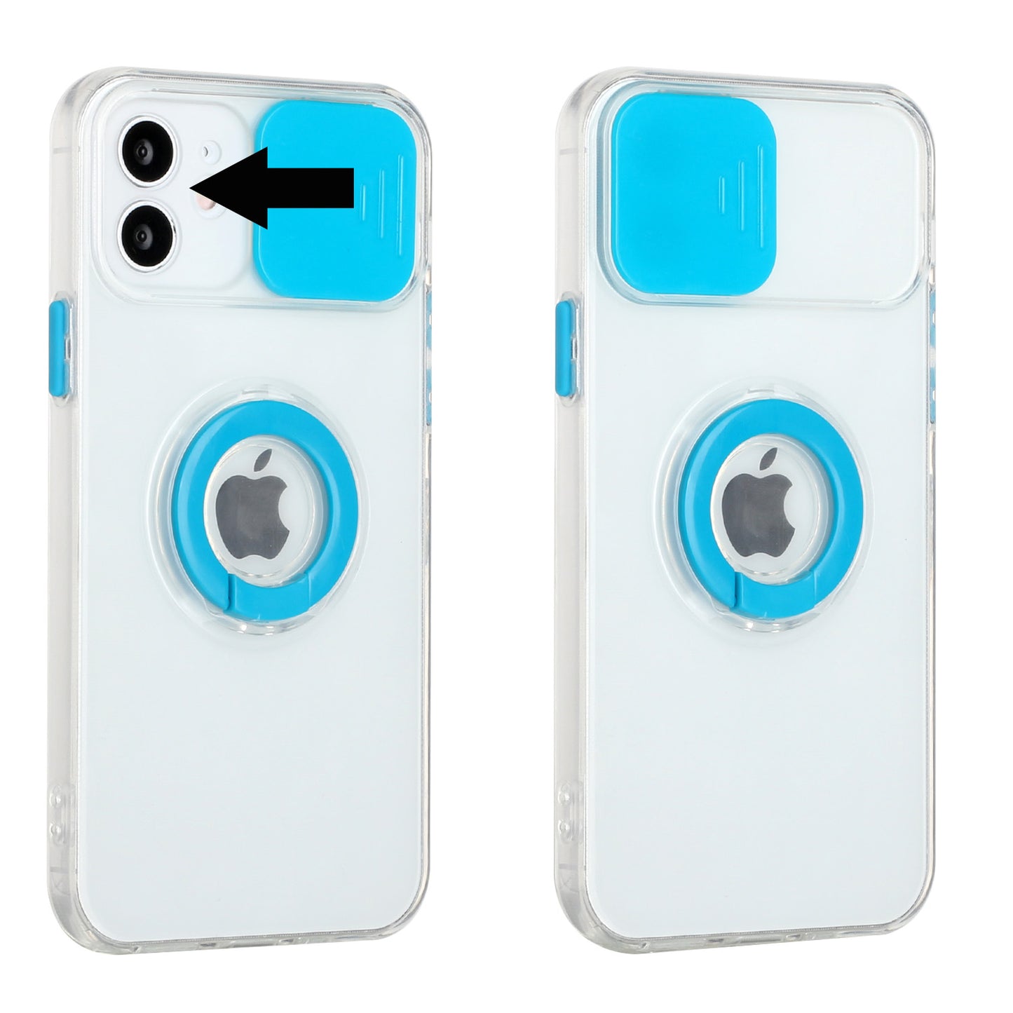 For Apple iPhone 13 Pro (6.1") Transparent Cases with Ring Stand & Camera Window, Slide Lens Protection Hybrid Shockproof Phone Case Cover