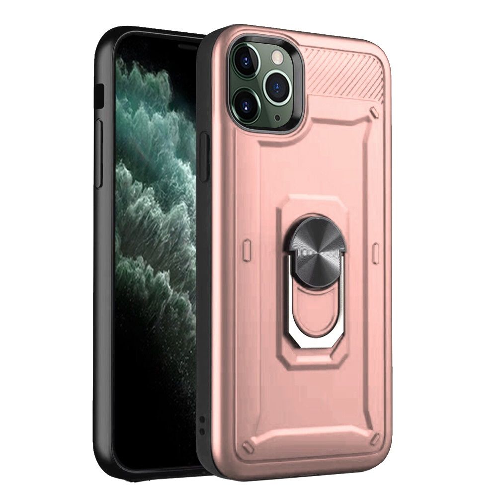 For Apple iPhone 12 Pro Max (6.7") Armor Hybrid Dual Layer 2in1 Military-Grade with 360° Rotating Metal Ring Holder Kickstand Phone Case Cover