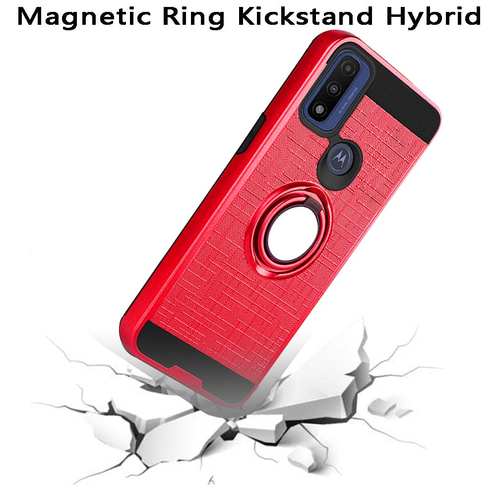 For Motorola Moto G Power 2022 Hybrid Ring Stand Brushed with 360 Rotating Ring Magnetic Bracket Armor Texture Rugged Phone Case Cover