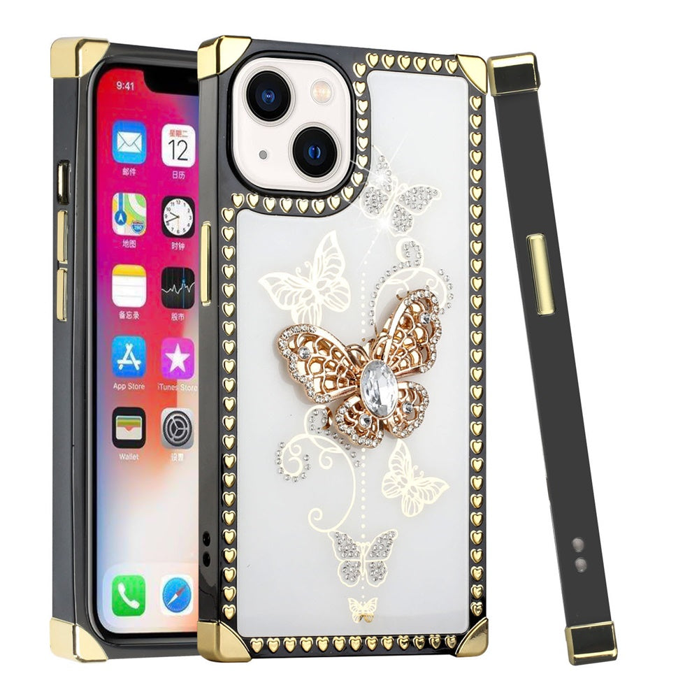 For Apple iPhone SE 3 (2022) SE/8/7 Fashion 3D Butterfly Square Hearts Diamonds Bling Sparkly Ornaments Phone Case Cover