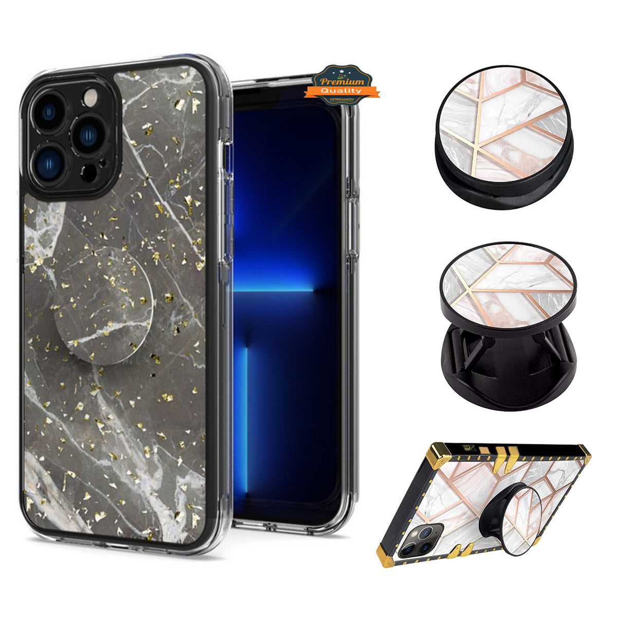 For Apple iPhone 13 /13 Mini/ 13 Pro/ 13 Pro Max Elegant Pattern Design Bling Glitter Hybrid Cases with Ring Stand Pop Up Finger Holder Kickstand Phone Case Cover