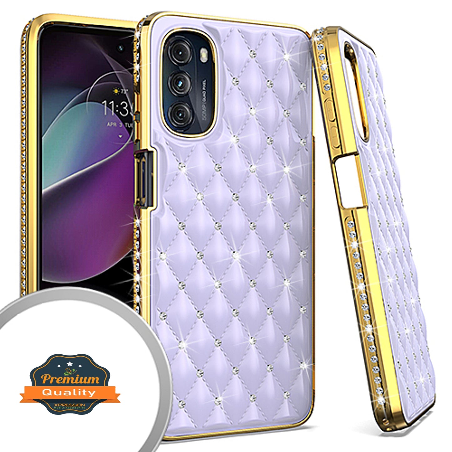 For Motorola Moto G 5G 2022 Diamonds Fashion Bling Rhinestone Glitter Luxury Plating Hybrid TPU Sturdy Hard PC TPU Back Phone Case Cover