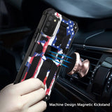 For Samsung Galaxy A02S Heavy Duty Stand Hybrid Shockproof [Military Grade] Rugged Protective with Built-in Kickstand American Flag USA Phone Case Cover