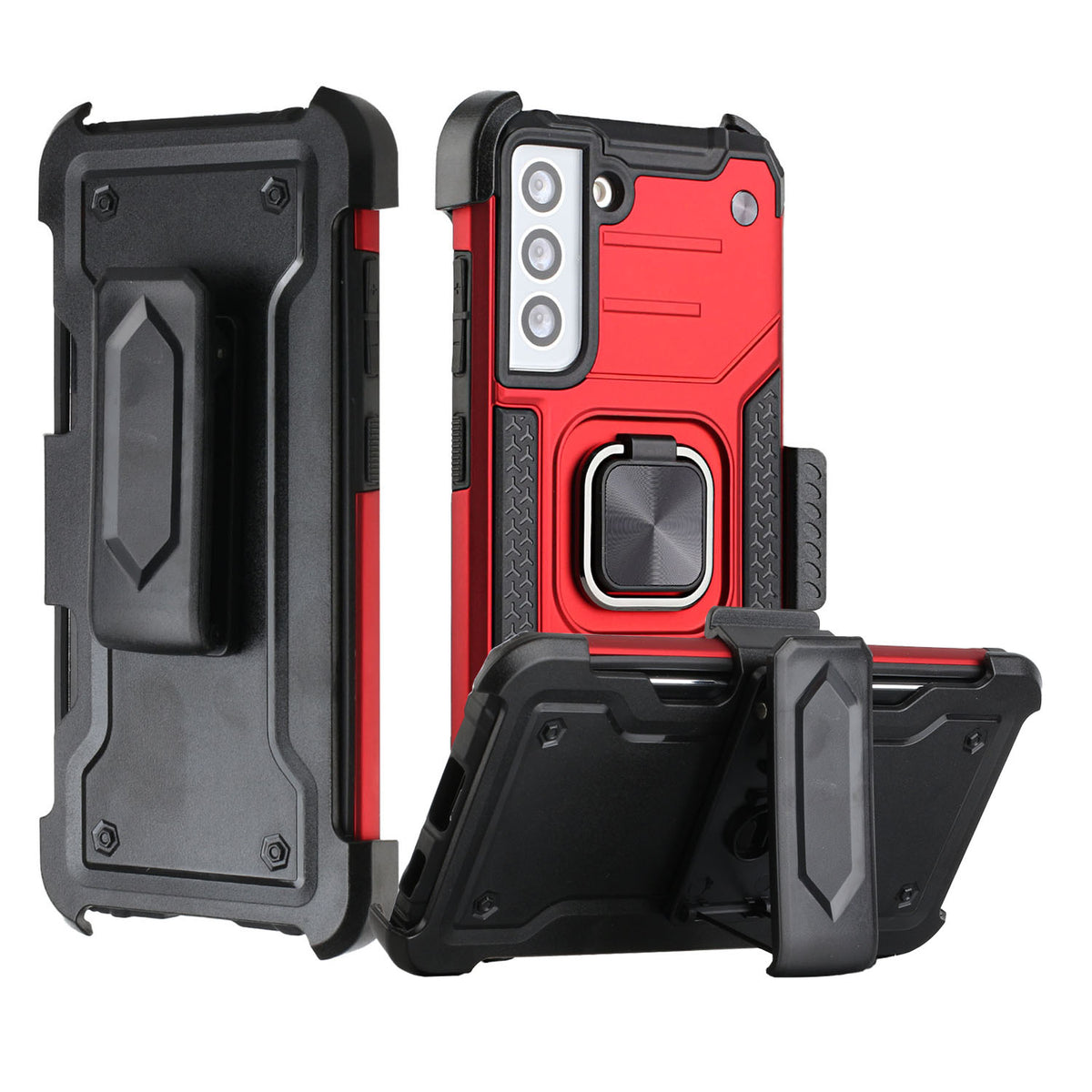 For Samsung Galaxy S21 FE /Fan Edition Holster Combo Clip 3 in 1 Armor Hybrid with Ring Kickstand Shockproof Rugged Dual Layer Phone Case Cover