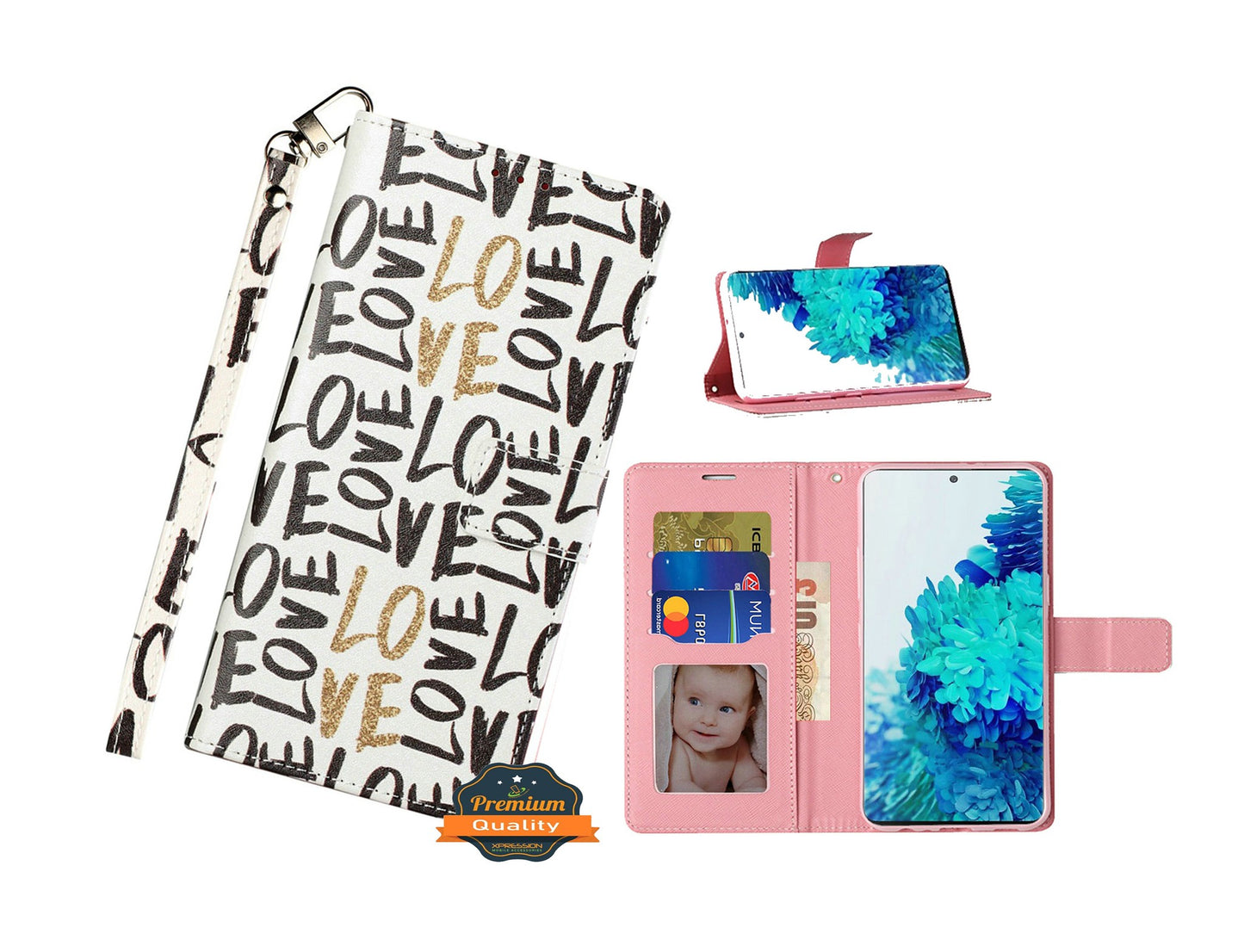 For Apple iPhone 13 Mini (5.4") Design Wallet Case ID Money Credit Card Holder Leather Folio Pocket Flip Pouch & Strap Phone Case Cover