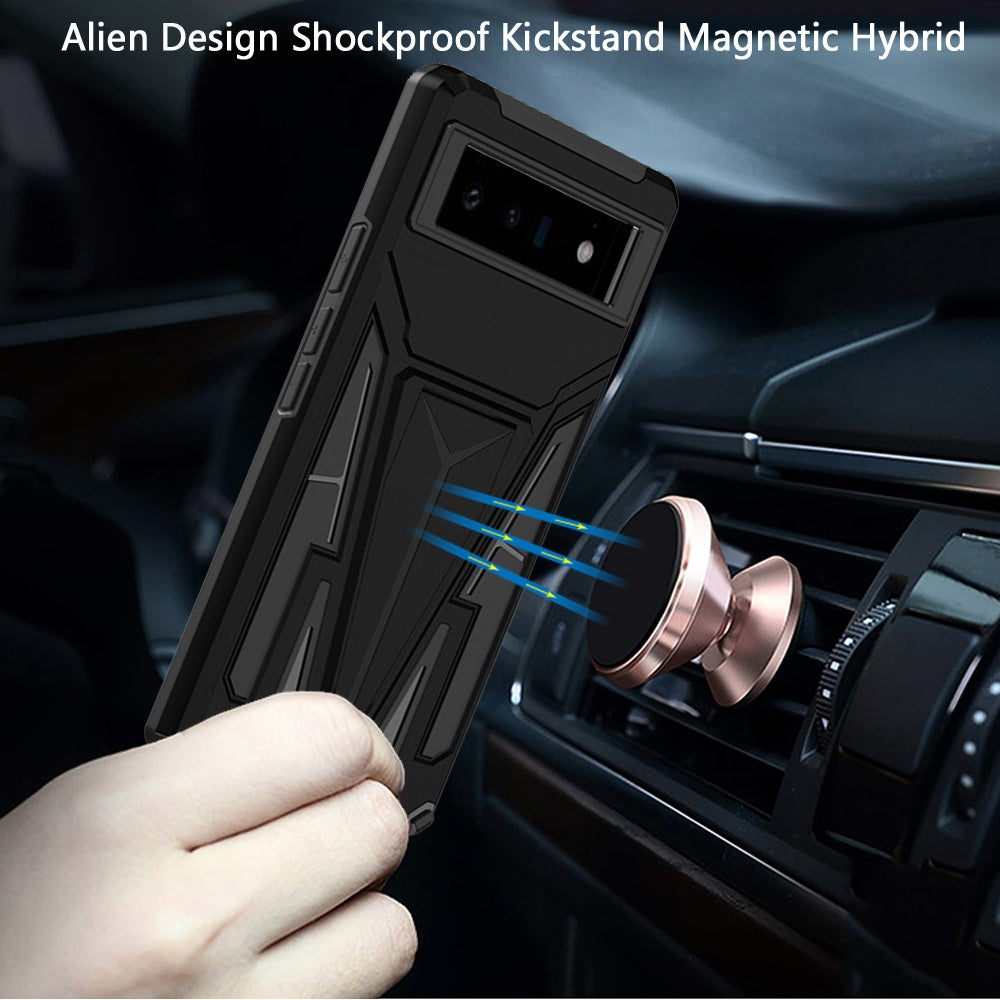 For Samsung Galaxy S22 Heavy Duty Protection Hybrid Built-in Kickstand Rugged Shockproof Military Grade Dual Layer Black Phone Case Cover