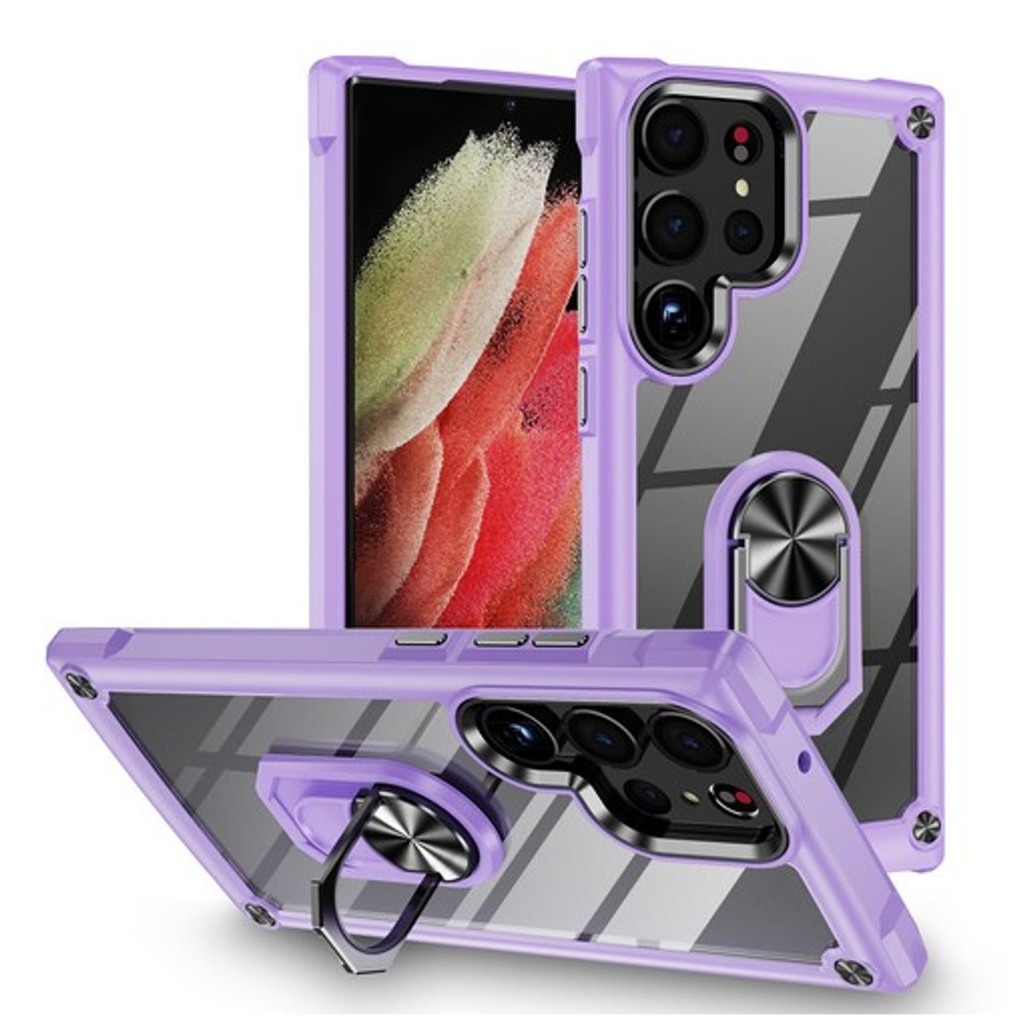 For Samsung Galaxy S23 /Plus /Ultra Clear Transparent Hybrid with 360° Magnetic Ring Stand PC Heavy Duty Shockproof Hard Back Phone Case Cover