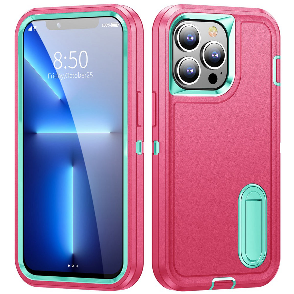 For Apple iPhone SE 3 (2022) SE/8/7 Hybrid 3 Layers 3in1 Hard PC Shockproof with Kickstand Heavy Duty TPU Rubber Phone Case Cover