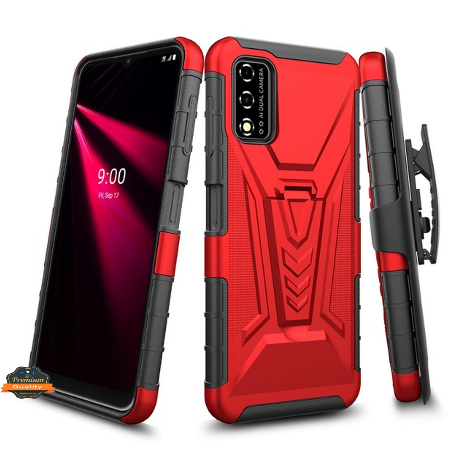 For TCL REVVL V 2021 4G Hybrid Armor Kickstand with Swivel Belt Clip Holster Heavy Duty 3 in 1 Defender Shockproof Rugged Phone Case Cover