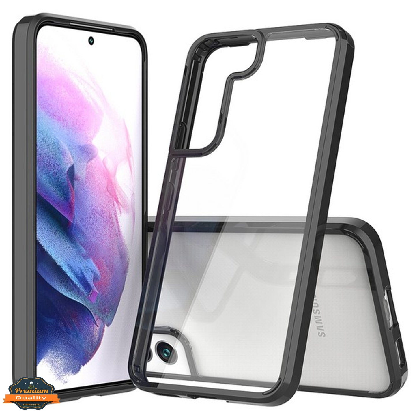 For Samsung Galaxy S22 Ultra Crystal HD Clear Transparent Back Panel + TPU Bumper Hybrid Thin Slim Hard Shockproof Defender Phone Case Cover