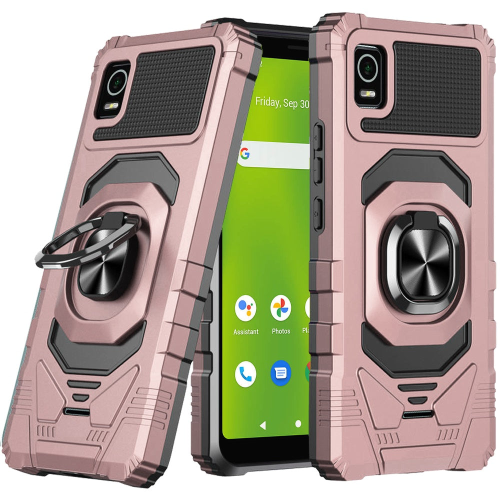 For Cricket Debut Smart Hybrid Dual Layer with Rotate Magnetic Ring Stand Holder Kickstand, Rugged Shockproof Protective Phone Case Cover
