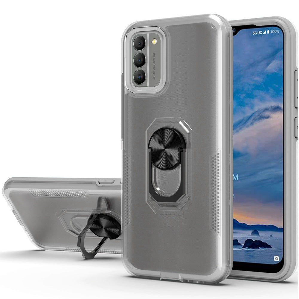 For Nokia G400 5G Clear Transparent Armor Rugged Defender Shockproof Hybrid with Ring Holder Kickstand Phone Case Cover