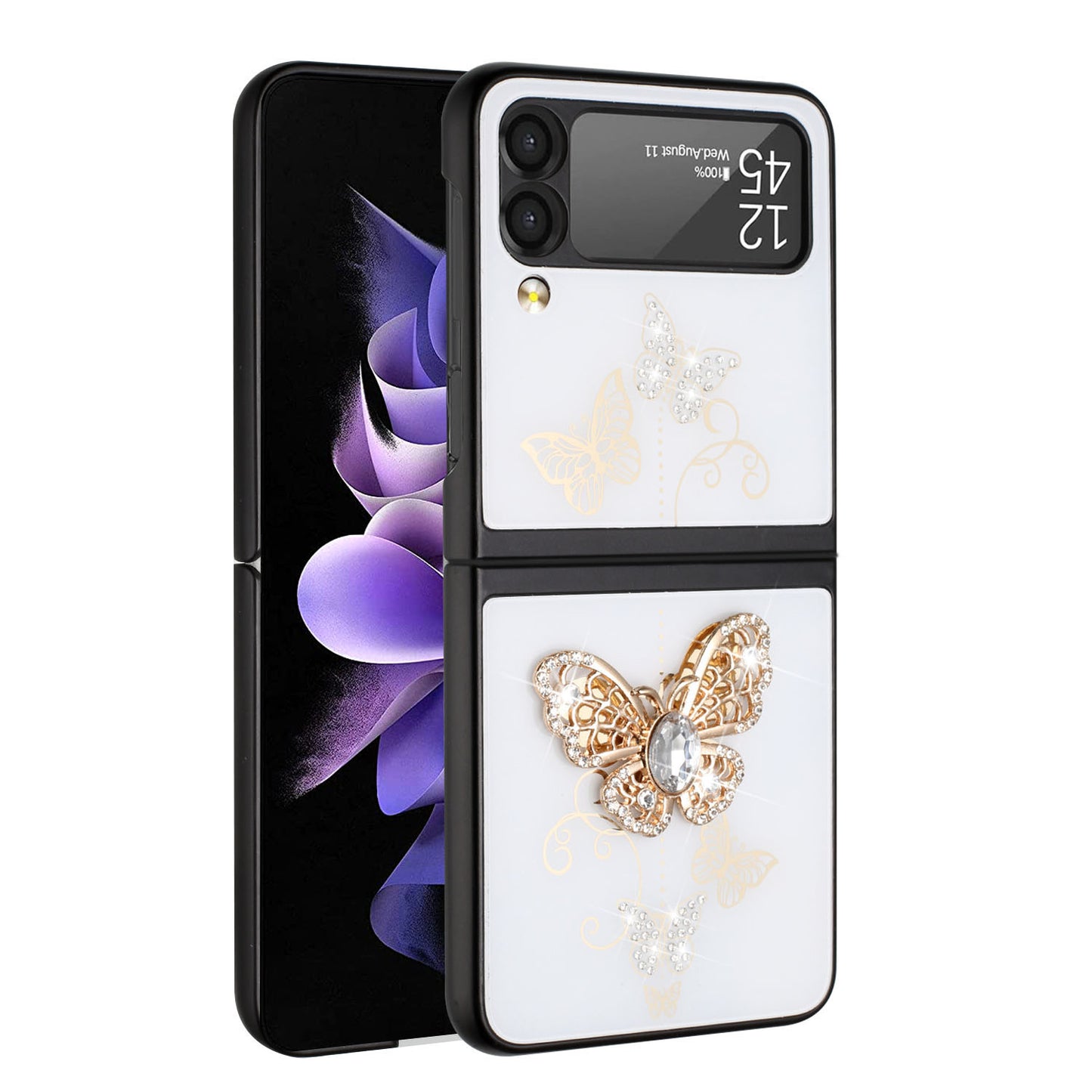 For Samsung Galaxy Z Flip 3 5G 3D Diamonds Bling Sparkly Glitter Ornaments Engraving Hybrid Armor Rugged Metal Fashion Phone Case Cover