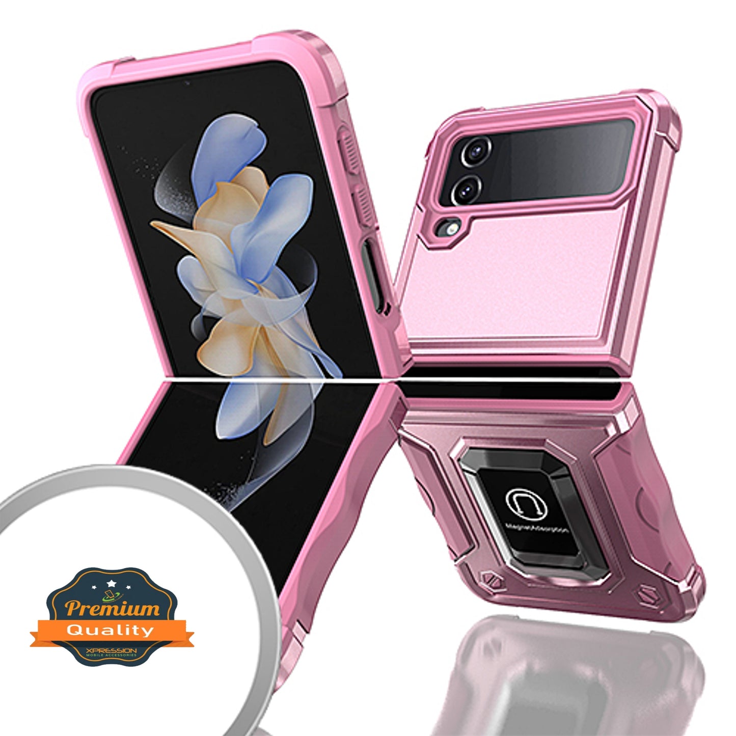 For Samsung Galaxy Z Flip 4 5G Heavy Duty Hybrid with Kickstand Ring Stand, Support Magnetic Car Mount Rugged TPU Shell Phone Case Cover