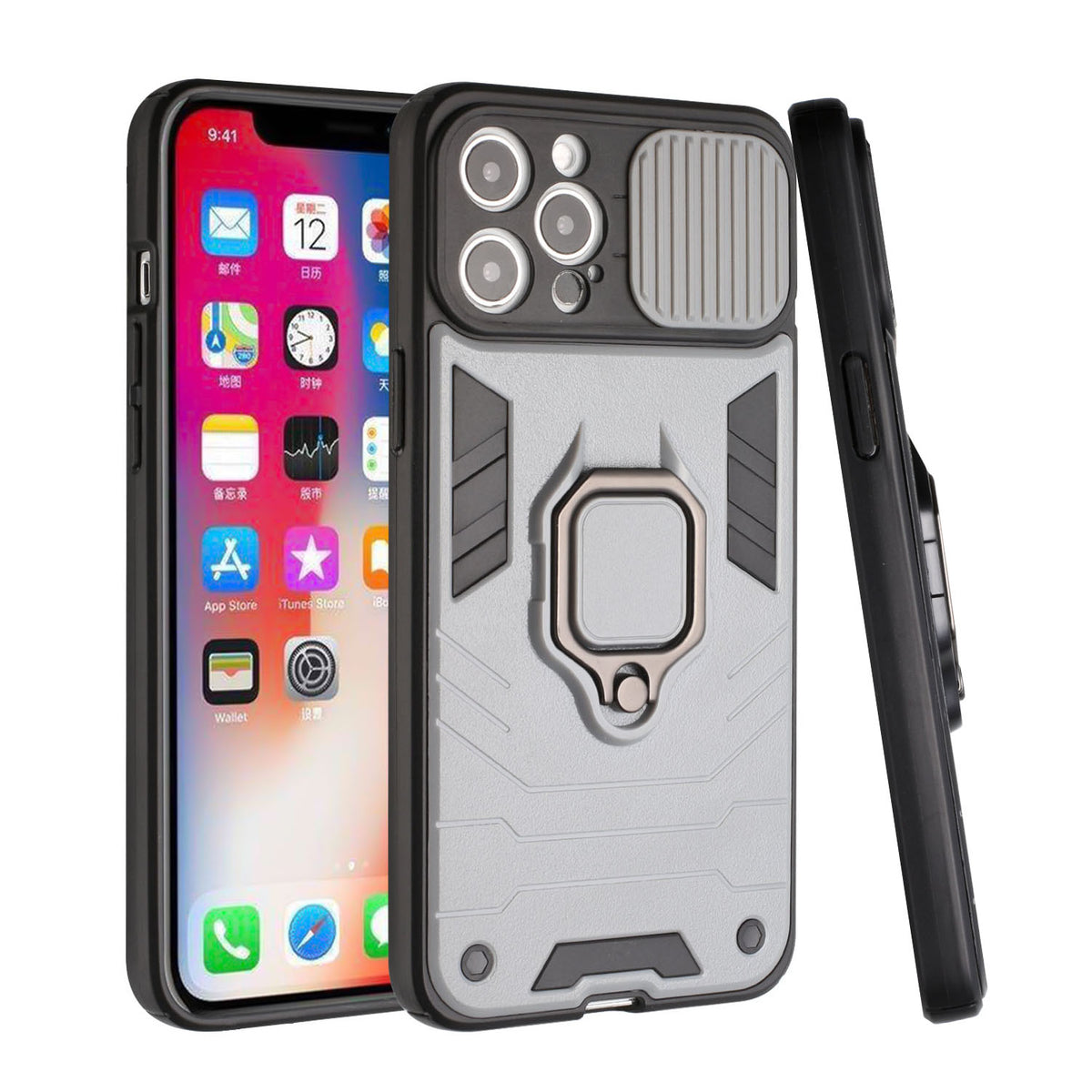 For Apple iPhone 13 (6.1") Kickstand Hybrid with Camera Protector, Built-in 360° Rotate Ring Stand Magnetic TPU Bumper Phone Case Cover