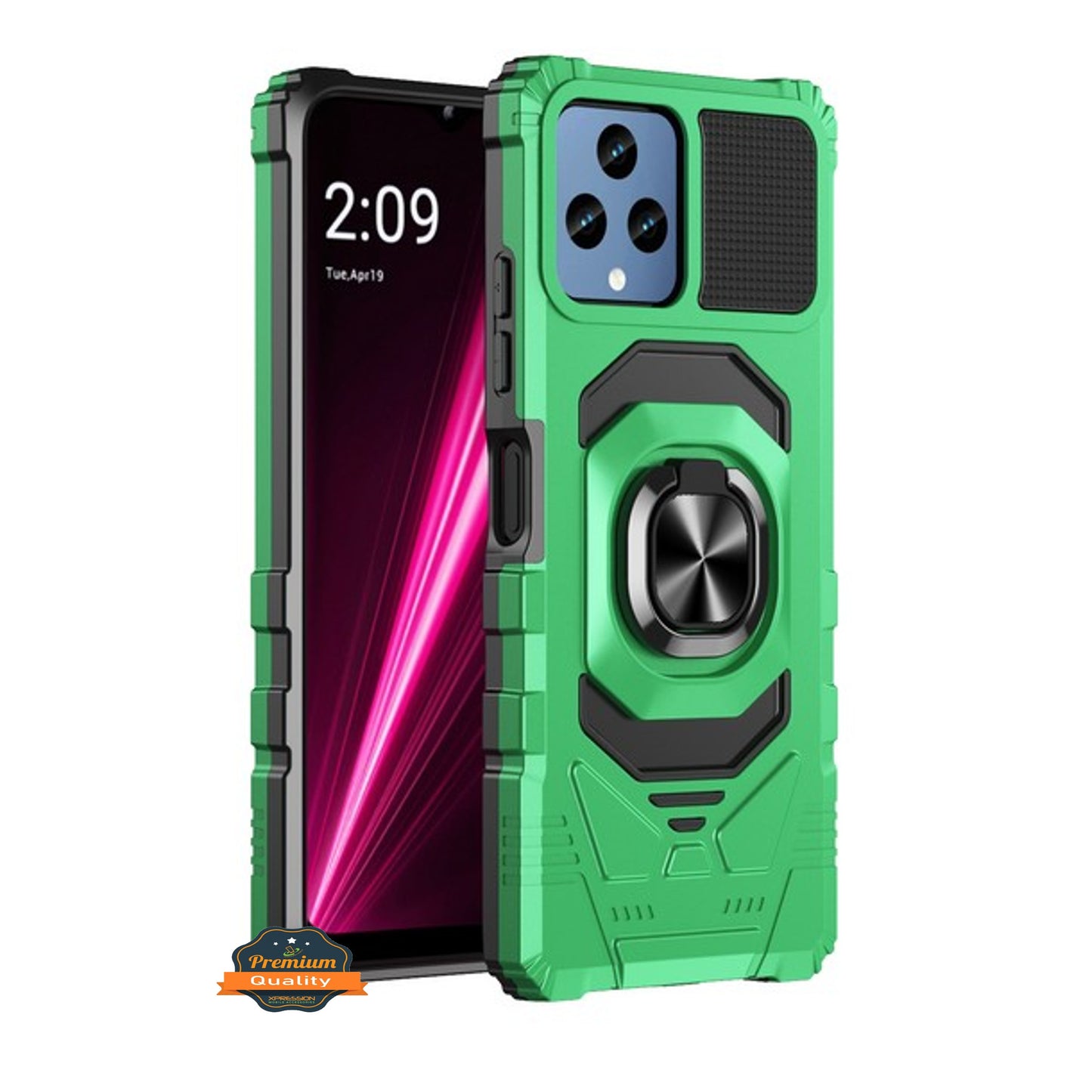 For T-Mobile Revvl 6 Pro 5G /Revvl 6 5G Hybrid Magnetic Car Mount 360° Rotating Ring Kickstand Stand Holder Armor Phone Case Cover