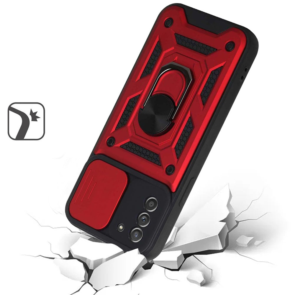 For Samsung Galaxy A23 5G Hybrid Cases with Slide Camera Lens Cover and Ring Holder Kickstand Rugged Dual Layers Phone Case Cover