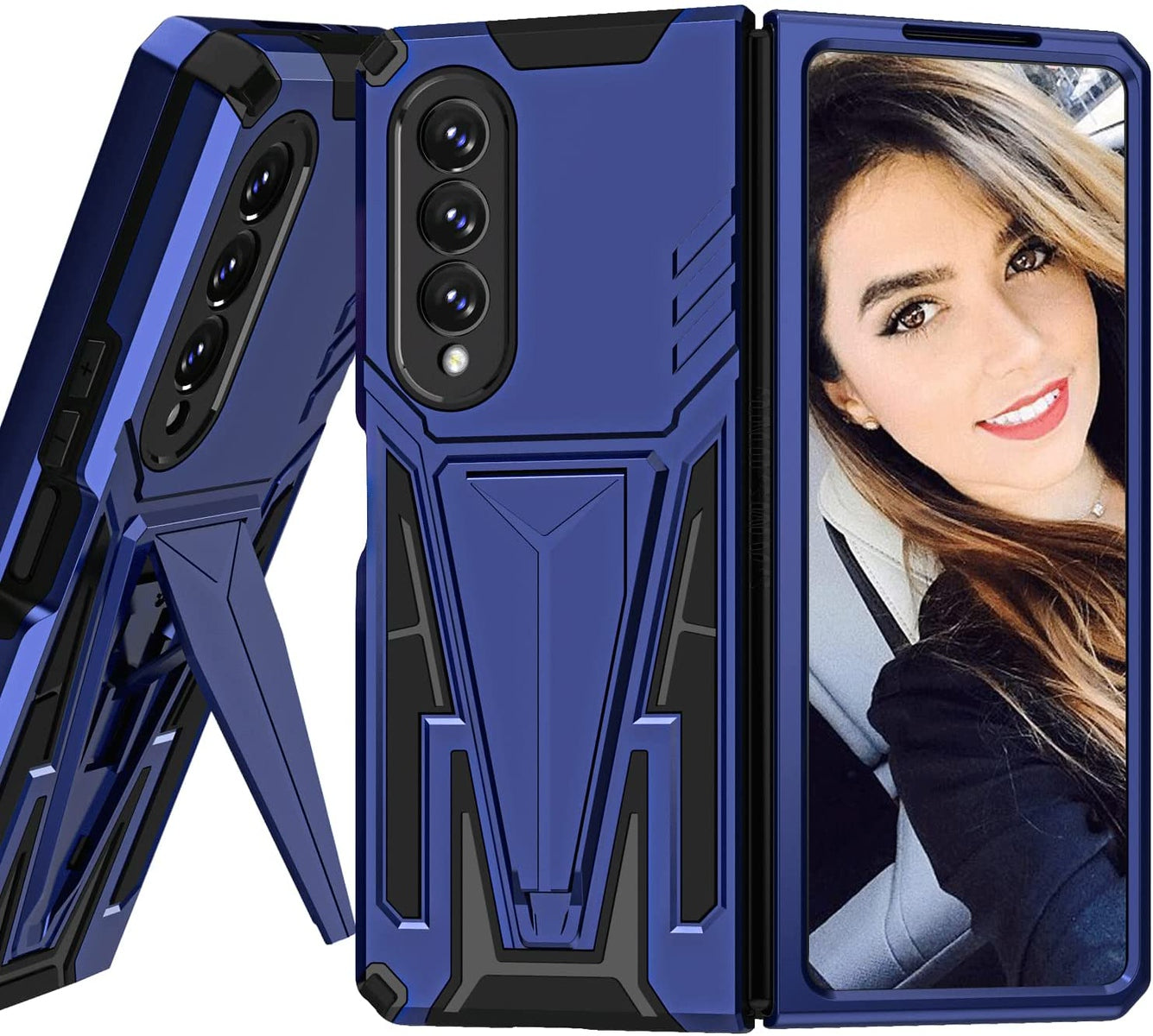 For Samsung Galaxy Z Fold 4 5G Hybrid Armor Rugged with Kickstand, Supports Magnetic Car Mount Dual Layer Hard PC Phone Case Cover