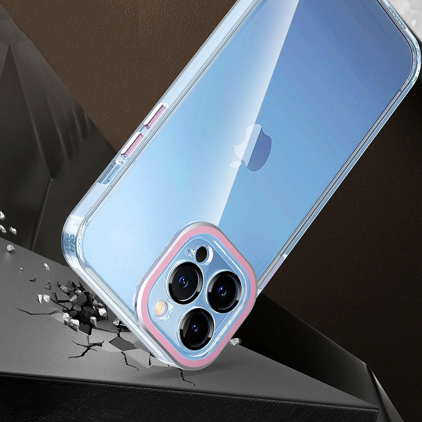 For Apple iPhone 11 (6.1") Transparent Clear Hybrid with Matching Metal Buttons and Camera Protection Hard PC + TPU Phone Case Cover