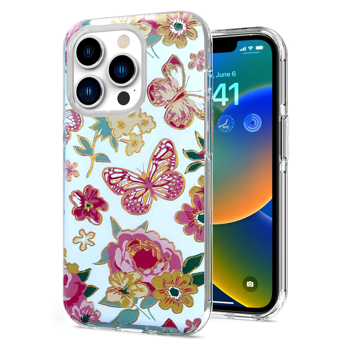 For Apple iPhone 14 Pro Max (6.7") Stylish Gold Layer Design Hybrid Rubber TPU Hard Shockproof Armor Phone Case Cover