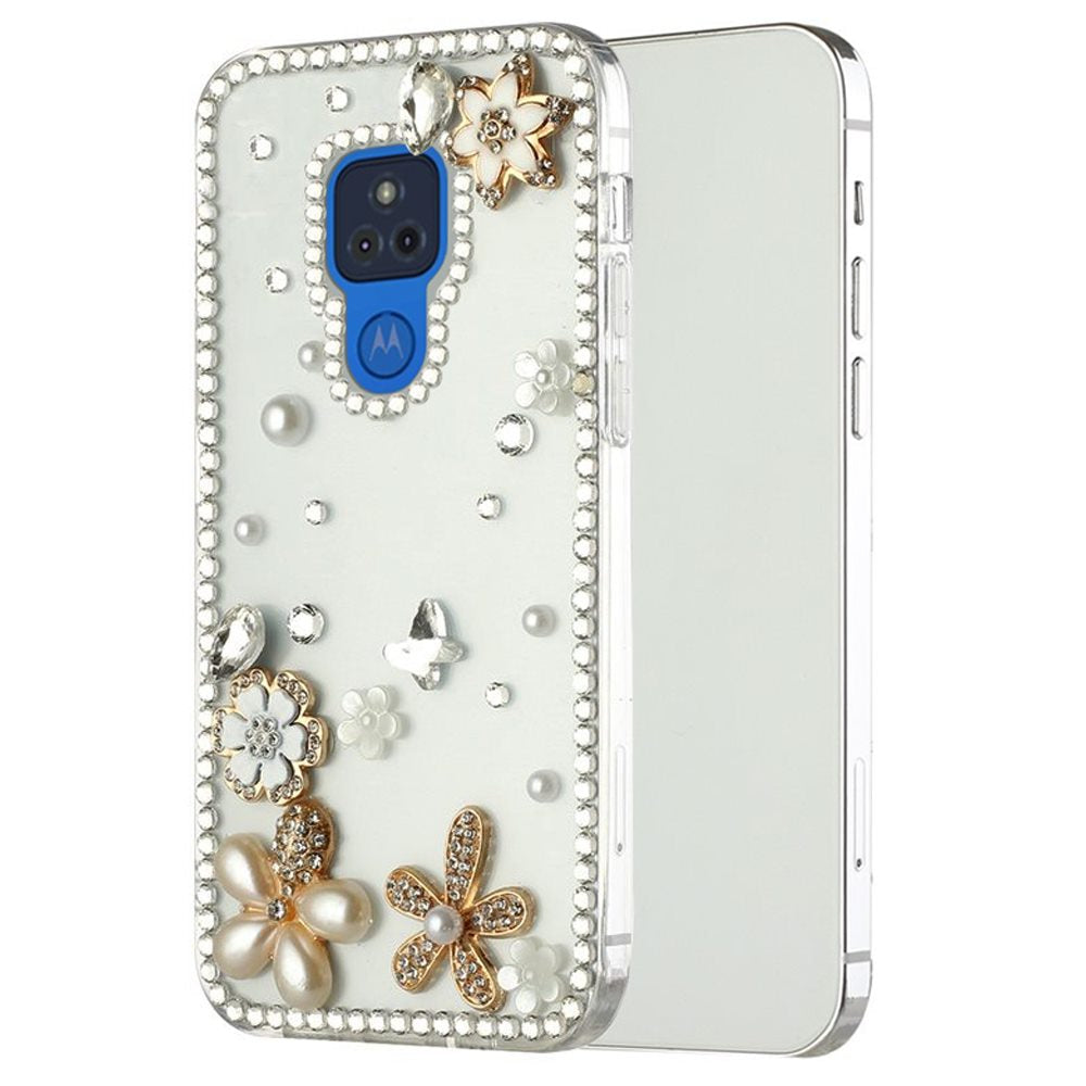 For Samsung Galaxy S21 Luxury Bling Clear Crystal 3D Full Diamonds Luxury Sparkle Rhinestone Hybrid Protective White Flower Butterfly Phone Case Cover