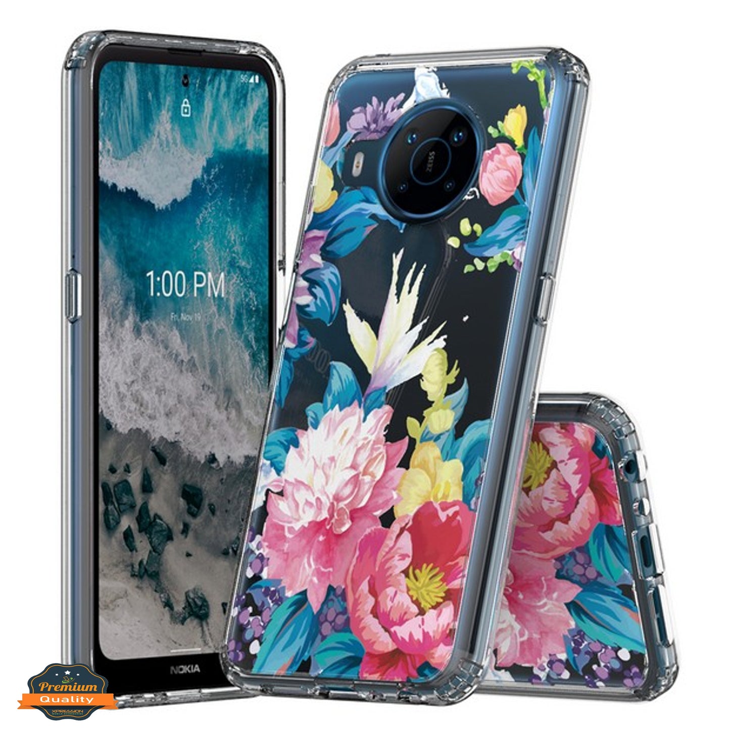 For Nokia X100 Floral Patterns Design Transparent Soft TPU Silicone Shock Absorption Bumper Slim Hard PC Back Phone Case Cover