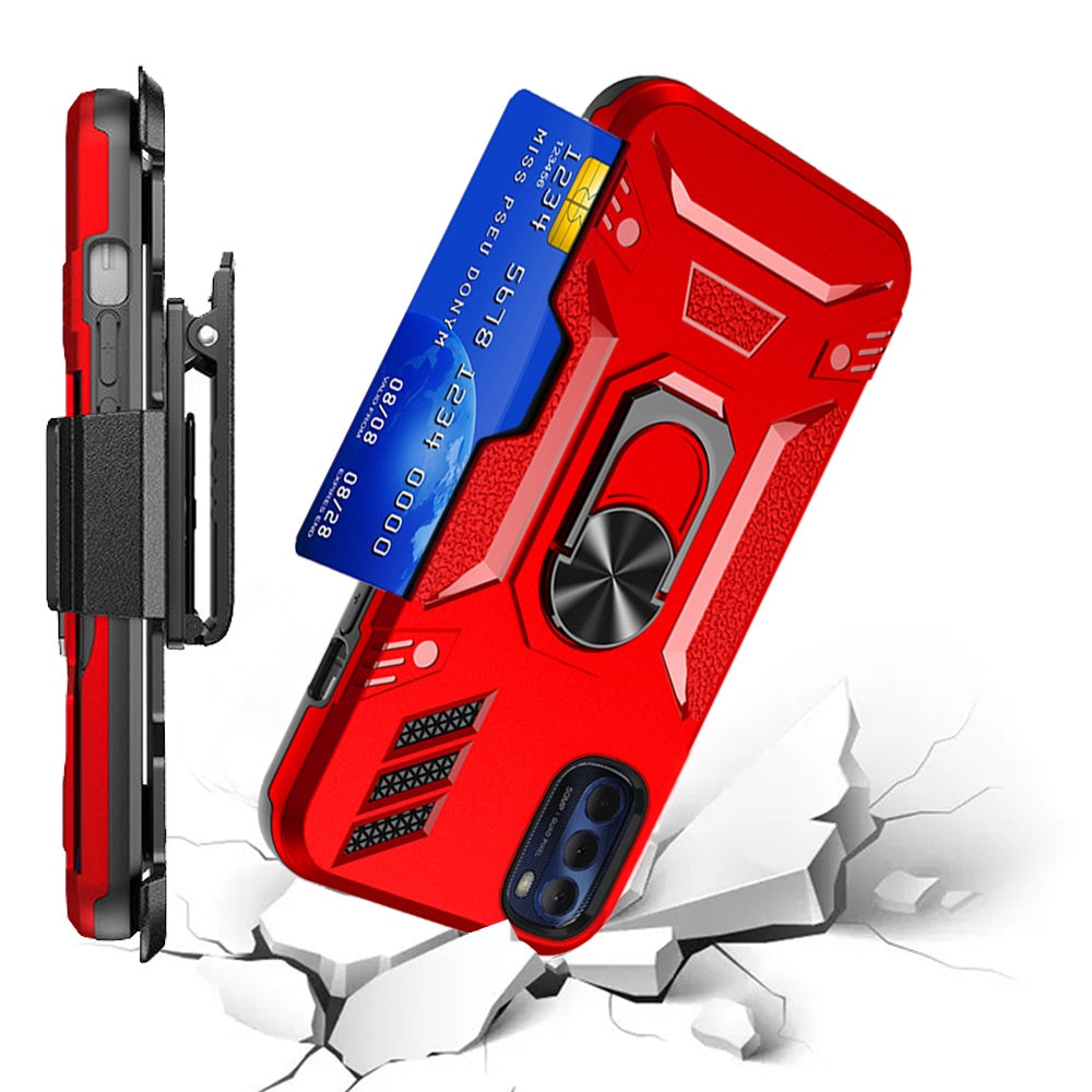 For Motorola Moto G Stylus 2022 4G Wallet Case with Invisible Credit Card Holder 3in1 Combo Holster Clip and Ring Kickstand Phone Case Cover
