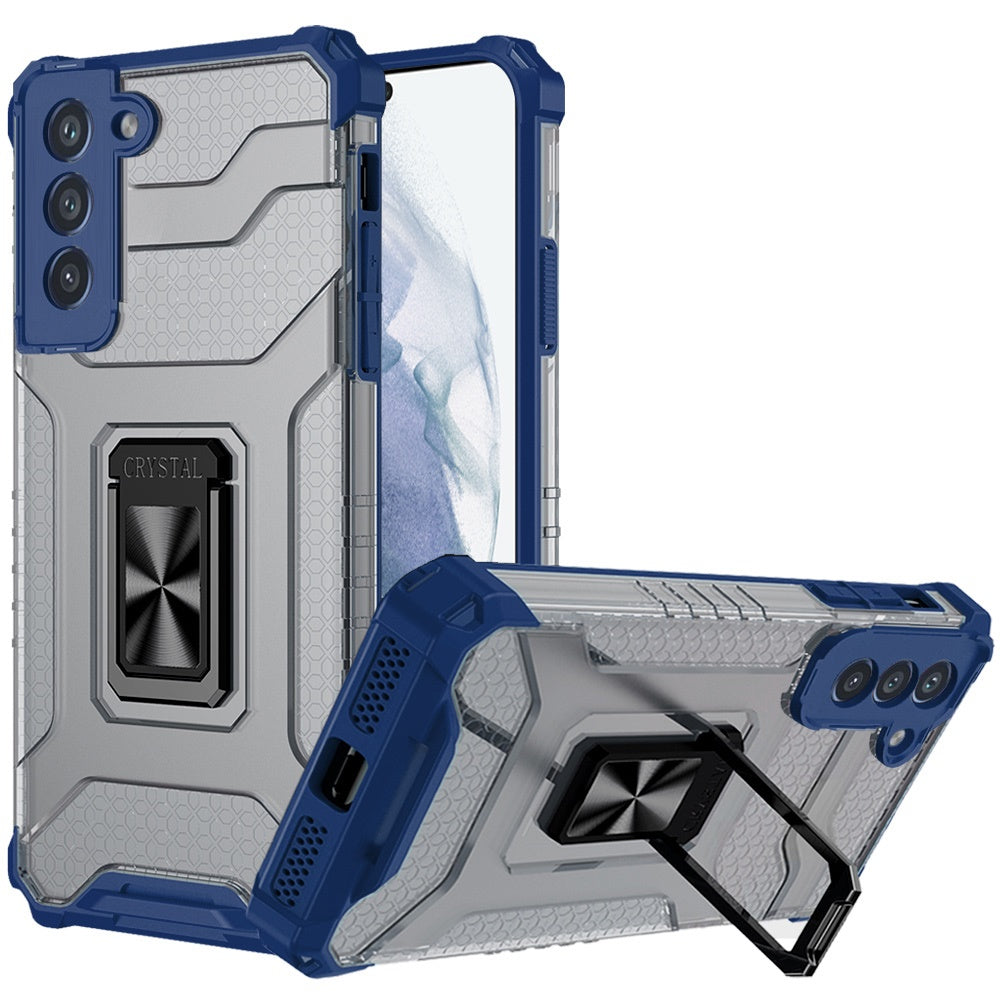 For Samsung Galaxy S22 Transparent 360 Rotation Built-in Magnetic Ring Kickstand Holder Hybrid Rugged Armor Bumper Phone Case Cover