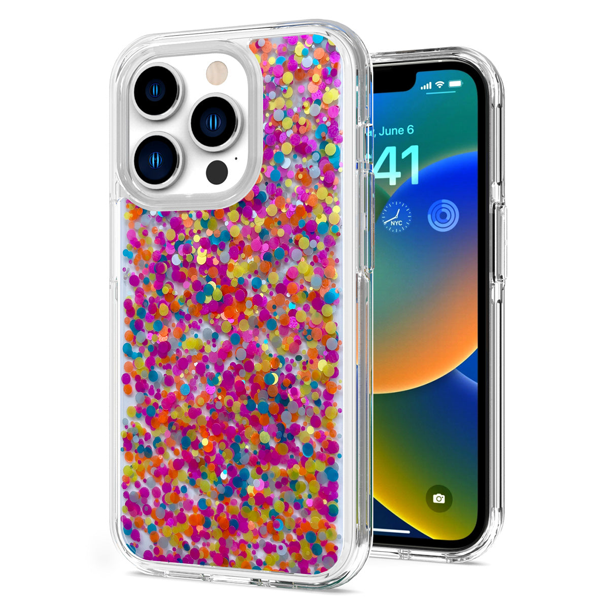 For Apple iPhone 13 Pro (6.1") Colorful Glitter Bling Sparkle Epoxy Glittering Shining Hybrid Hard Silicone Shockproof Phone Case Cover