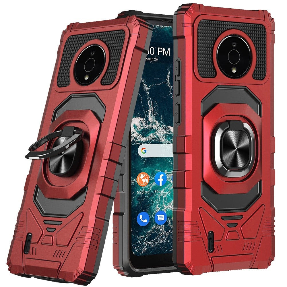 For Nokia C100 Hybrid 2in1 Dual Layer with Rotate Magnetic Ring Stand Holder Kickstand, Rugged Shockproof Protective Phone Case Cover